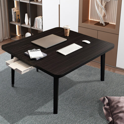 2x Black Portable Floor Table Small Square Space-Saving Mini Desk Decor - Image 2