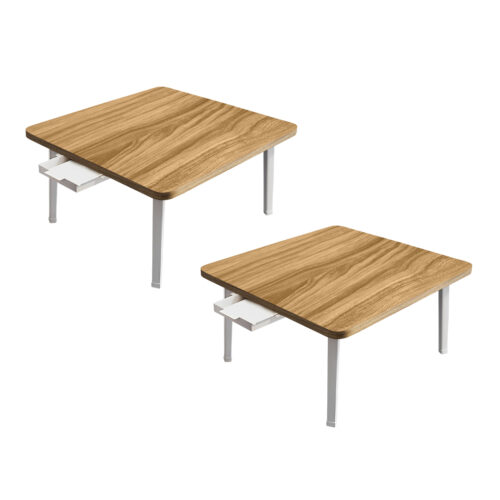 2x Wood-Colored Portable Floor Table Small Square Space-Saving Mini Desk Decor