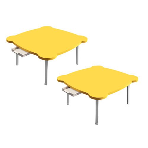 2x Yellow Minimalist Cat Ear Portable Floor Table Small Space-Saving Mini Desk Decor