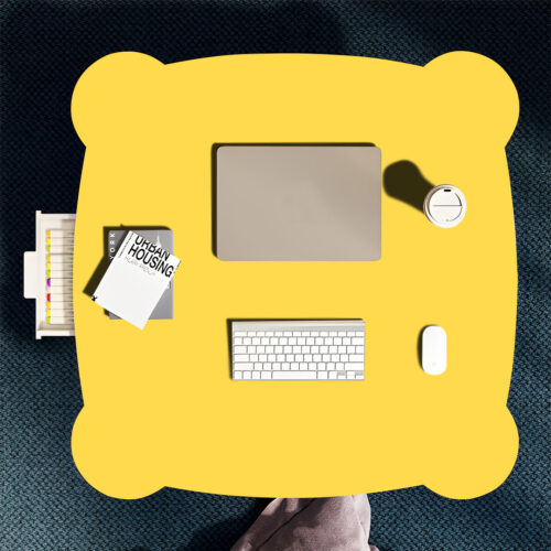 2x Yellow Minimalist Cat Ear Portable Floor Table Small Space-Saving Mini Desk Decor - Image 2