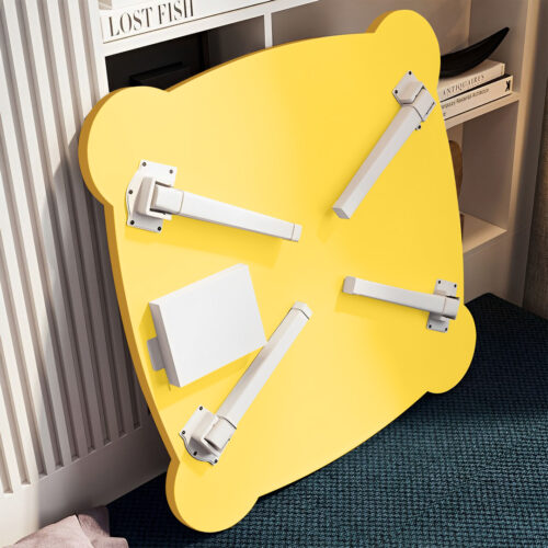 2x Yellow Minimalist Cat Ear Portable Floor Table Small Space-Saving Mini Desk Decor - Image 4