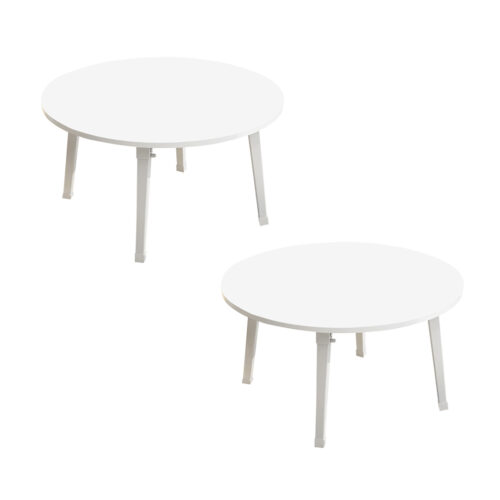 2x White Portable Floor Table Small Round Space-Saving Mini Desk Decor