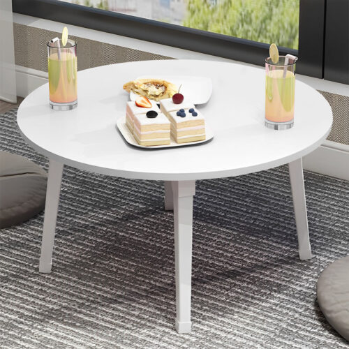 2x White Portable Floor Table Small Round Space-Saving Mini Desk Decor - Image 2