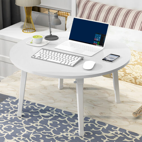2x White Portable Floor Table Small Round Space-Saving Mini Desk Decor - Image 3