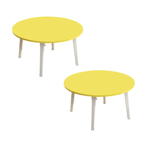 2x Yellow Portable Floor Table Small Round Space-Saving Mini Desk Decor