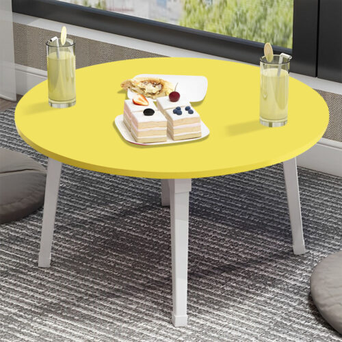 2x Yellow Portable Floor Table Small Round Space-Saving Mini Desk Decor - Image 2