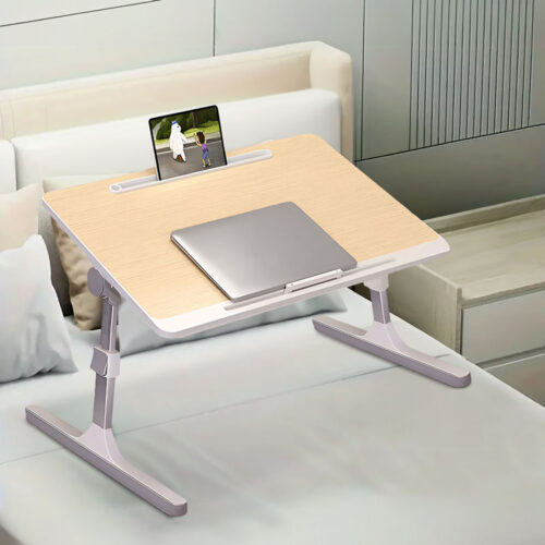2x 60X40cm Wood Small Laptop Bed Portable Folding Study Table Adjustable - Image 2