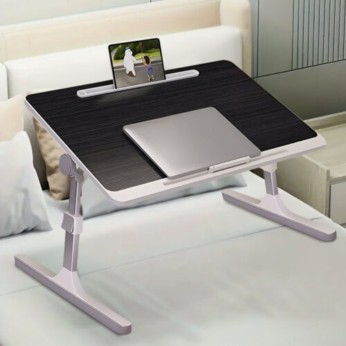 2x 60X40cm Black Small Laptop Bed Portable Folding Study Table Adjustable - Image 2