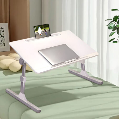 60X40cm White Small Laptop Bed Portable Folding Study Table Adjustable - Image 3