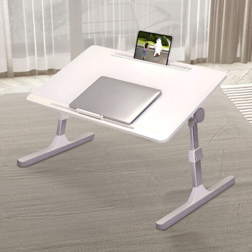 60X40cm White Small Laptop Bed Portable Folding Study Table Adjustable - Image 4