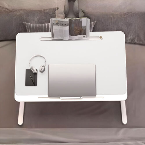 60X40cm White Small Laptop Bed Portable Folding Study Table Adjustable - Image 5