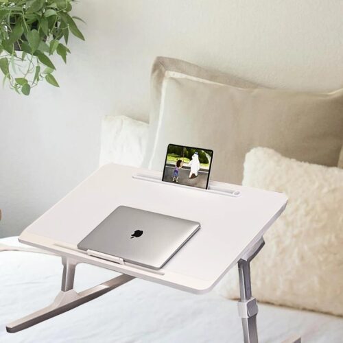60X40cm White Small Laptop Bed Portable Folding Study Table Adjustable - Image 7