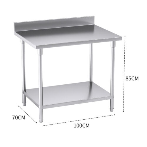 Commercial Catering Kitchen Stainless Steel Prep Work Bench Table with Back-splash 100*70*85cm - Image 3