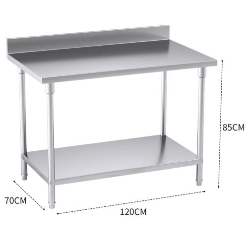 Commercial Catering Kitchen Stainless Steel Prep Work Bench Table with Back-splash 120*70*85cm - Image 3