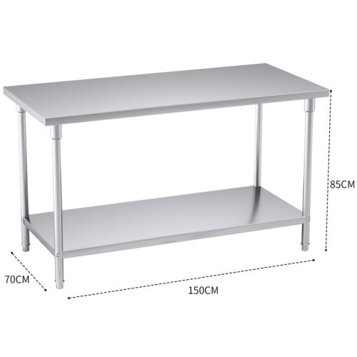 150*70*85cm Commercial Catering Kitchen Stainless Steel Prep Work Bench - Image 3
