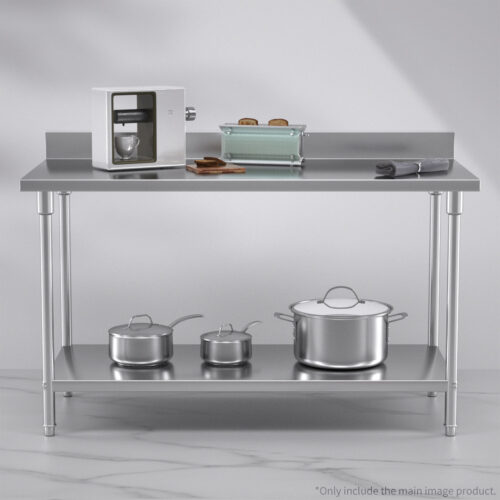 Commercial Catering Kitchen Stainless Steel Prep Work Bench Table with Back-splash 150*70*85cm - Image 4