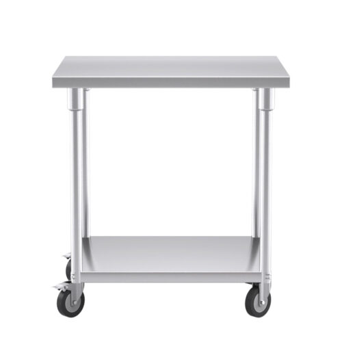80cm Commercial Catering Kitchen Stainless Steel Prep Work Bench Table with Wheels - Image 2