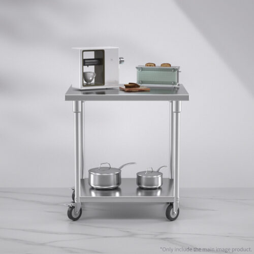 80cm Commercial Catering Kitchen Stainless Steel Prep Work Bench Table with Wheels - Image 4