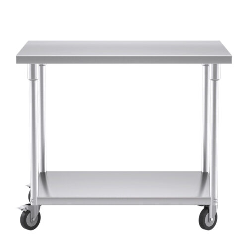 100cm Commercial Catering Kitchen Stainless Steel Prep Work Bench Table with Wheels - Image 2