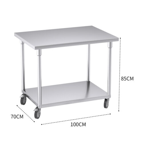 100cm Commercial Catering Kitchen Stainless Steel Prep Work Bench Table with Wheels - Image 3