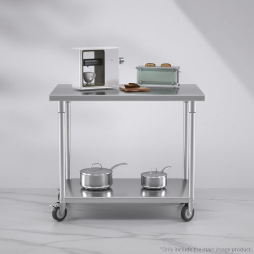 100cm Commercial Catering Kitchen Stainless Steel Prep Work Bench Table with Wheels - Image 4