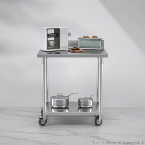 80cm Commercial Catering Kitchen Stainless Steel Prep Work Bench Table with Backsplash Caster Wheels - Image 4