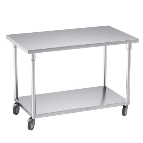 120cm Commercial Catering Kitchen Stainless Steel Prep Work Bench Table with Wheels