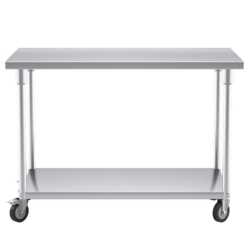 120cm Commercial Catering Kitchen Stainless Steel Prep Work Bench Table with Wheels - Image 2