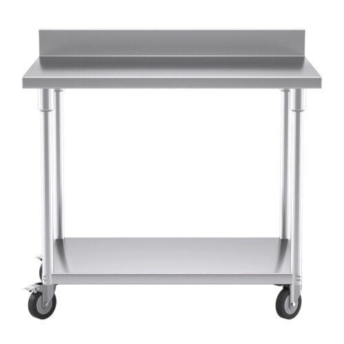 100cm Commercial Catering Kitchen Stainless Steel Prep Work Bench Table with Backsplash Caster Wheels - Image 2