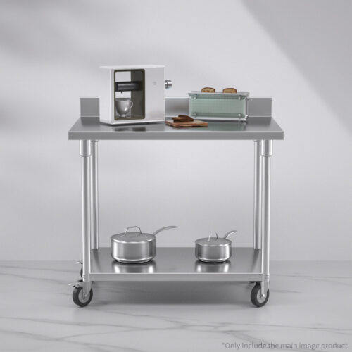 100cm Commercial Catering Kitchen Stainless Steel Prep Work Bench Table with Backsplash Caster Wheels - Image 4
