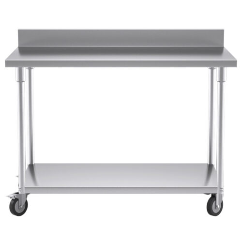 120cm Commercial Catering Kitchen Stainless Steel Prep Work Bench Table with Backsplash Caster Wheels - Image 2