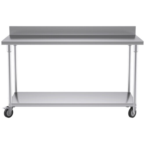 150cm Commercial Catering Kitchen Stainless Steel Prep Work Bench Table with Backsplash Caster Wheels - Image 2