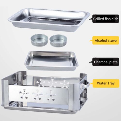 45cm Portable Stainless Steel Outdoor Chafing Dish BBQ Fish Stove Grill Plate - Image 8