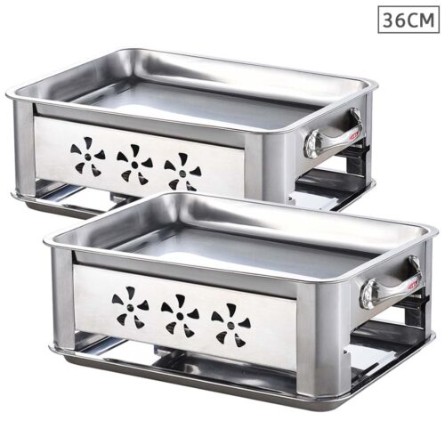2x 36CM Portable Stainless Steel Outdoor Chafing Dish BBQ Fish Stove Grill Plate