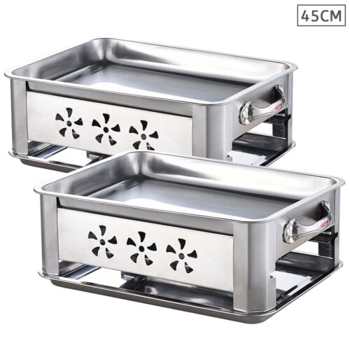 2x 45CM Portable Stainless Steel Outdoor Chafing Dish BBQ Fish Stove Grill Plate