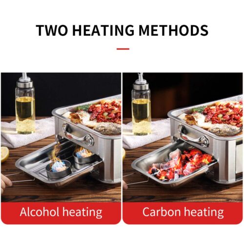 2x 45CM Portable Stainless Steel Outdoor Chafing Dish BBQ Fish Stove Grill Plate - Image 3