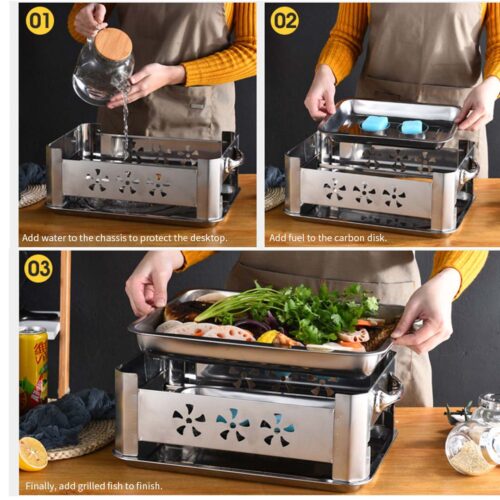 2x 45CM Portable Stainless Steel Outdoor Chafing Dish BBQ Fish Stove Grill Plate - Image 9
