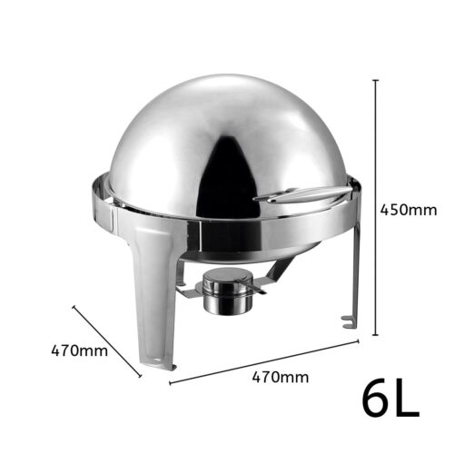 6L Stainless Steel Chafing Food Warmer Catering Dish Round Roll Top - Image 3