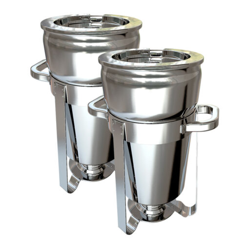 2x 7L Round Stainless Steel Soup Warmer Marmite Chafer Full Size Catering Chafing Dish