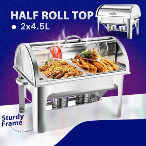 4.5L Dual Tray Stainless Steel Roll Top Chafing Dish Food Warmer - Image 3