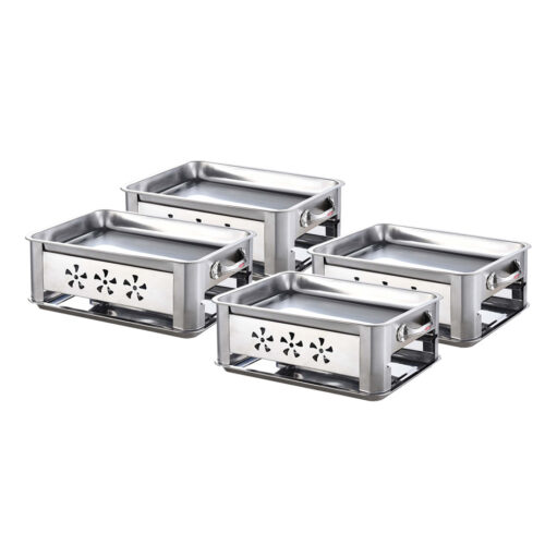 4x 45CM Portable Stainless Steel Outdoor Chafing Dish BBQ Fish Stove Grill Plate