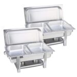2x Double Tray Stainless Steel Chafing Catering Dish Food Warmer