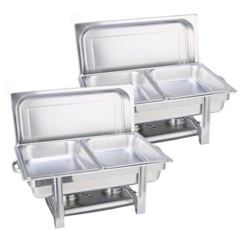2x Double Tray Stainless Steel Chafing Catering Dish Food Warmer