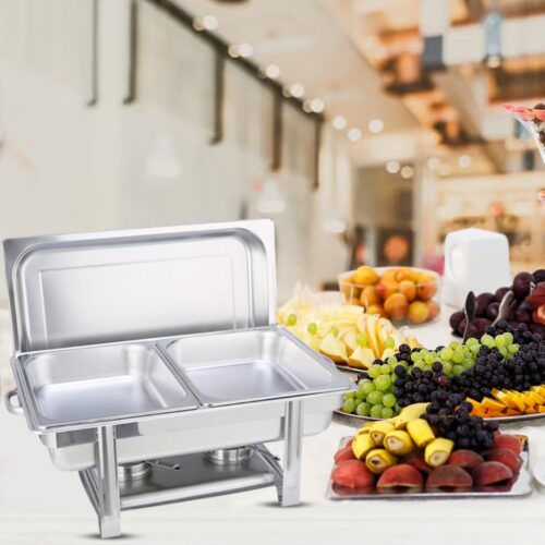 2x Double Tray Stainless Steel Chafing Catering Dish Food Warmer - Image 5