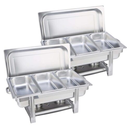 2x Triple Tray Stainless Steel Chafing Catering Dish Food Warmer