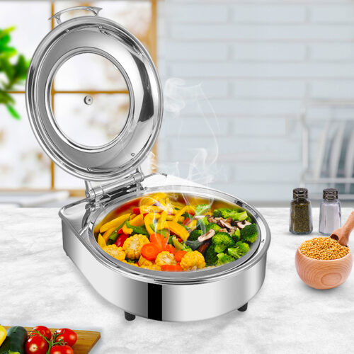 Stainless Steel Round Chafing Dish Tray Buffet Cater Food Warmer Chafer with Top Lid - Image 4