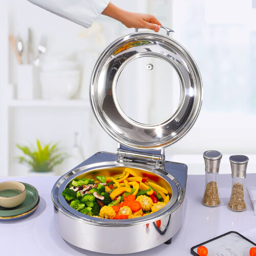 Stainless Steel Round Chafing Dish Tray Buffet Cater Food Warmer Chafer with Top Lid - Image 5