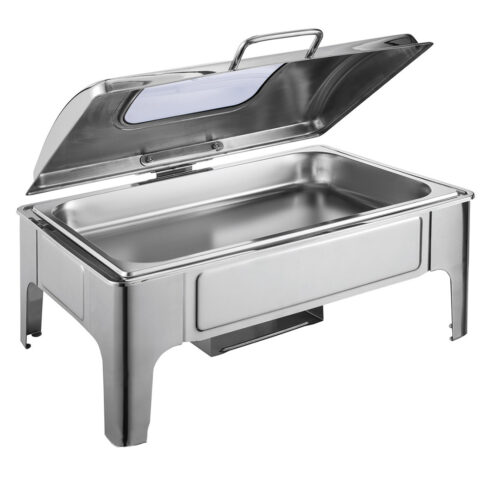 9L Stainless Steel Soup Warmer Roll Top Chafer Chafing Dish Set with Glass Visual Window Lid