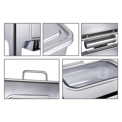 9L Stainless Steel Soup Warmer Roll Top Chafer Chafing Dish Set with Glass Visual Window Lid - Image 6