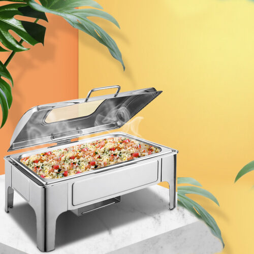 9L Stainless Steel Soup Warmer Roll Top Chafer Chafing Dish Set with Glass Visual Window Lid - Image 8